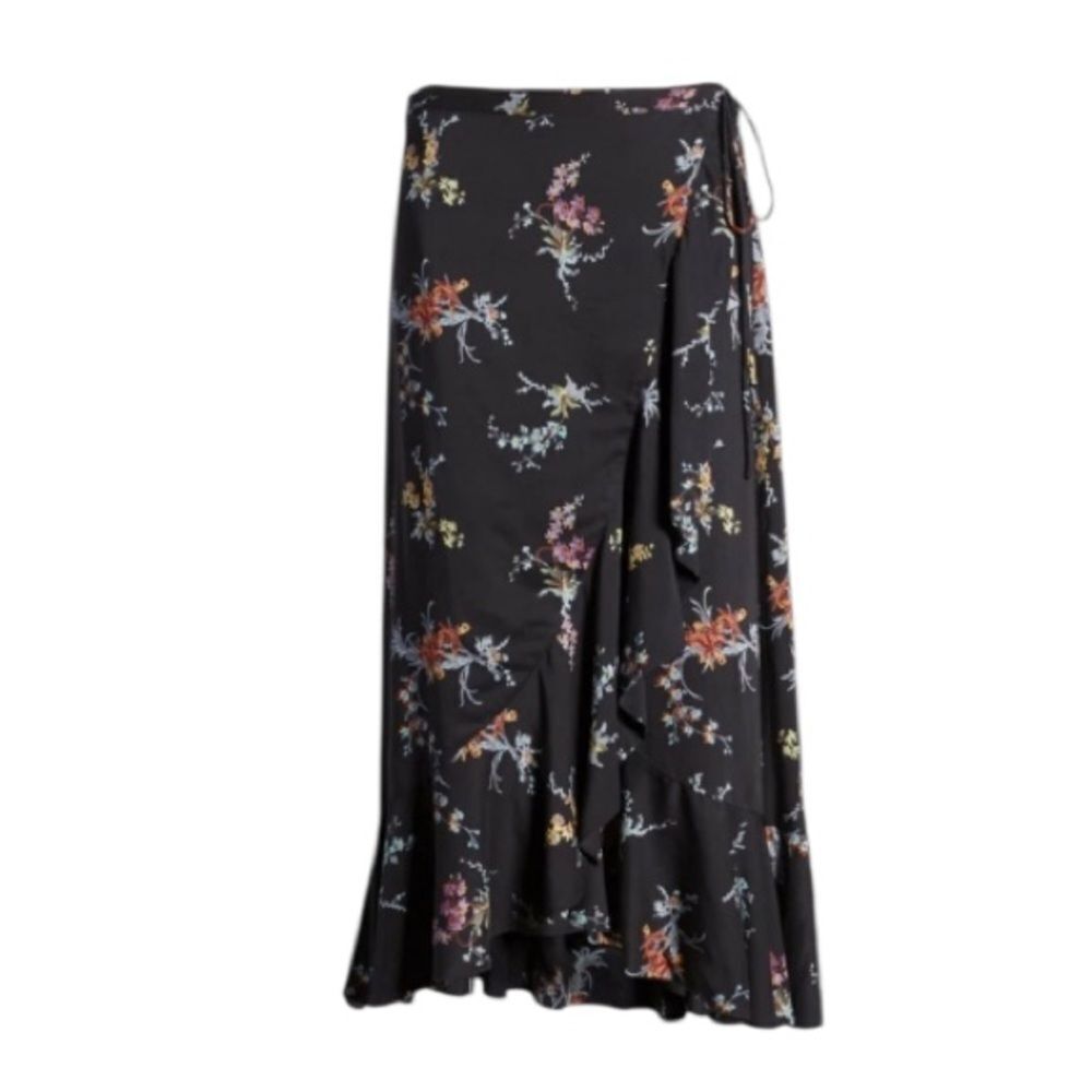 PAIGE Alamar Midi Wrap Skirt Black Floral